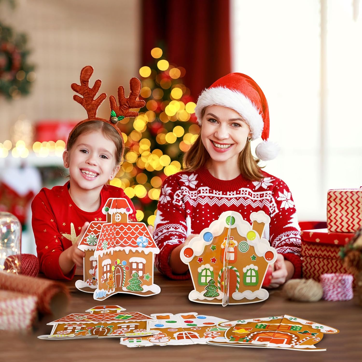 Chiisong 24 Sets Christmas DIY Art and Craft Kits 3D Xmas Gingerbread House Crafts with Stickers Make Your Own Christmas Decorations for Xmas Holiday Classroom Home Activities Party Decorations(House)