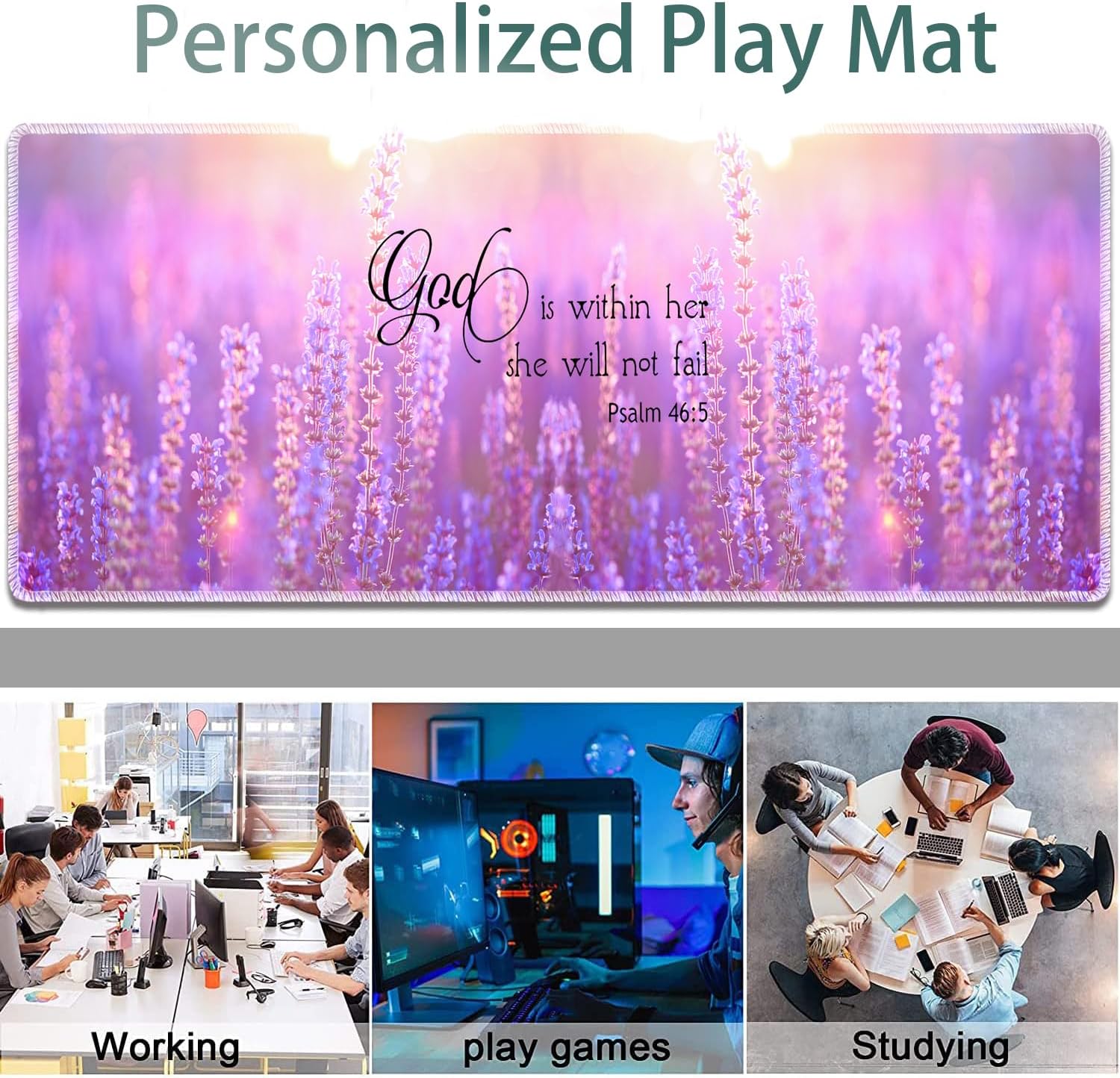 Large Gaming Mouse Pad + Keyboard Wrist Rest + Wrist Support + Coaster Set, Memory Foam Ergonomic for Easy Typing, XXL Extended Gaming Mouse Pad Table Pad - Quote Bible Verse Psalm 46:5