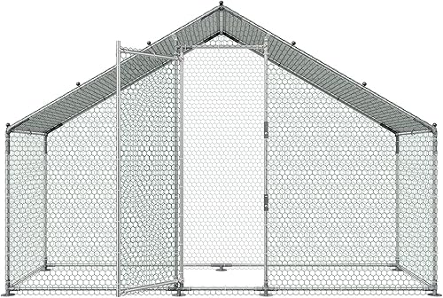 Vista 68 de VEVOR Gallinero de metal, 6.56 x 6.56 x 6.56 pies con tapa, gallinero de techo con cerradura de seguridad, corrales de aves de corral para patio