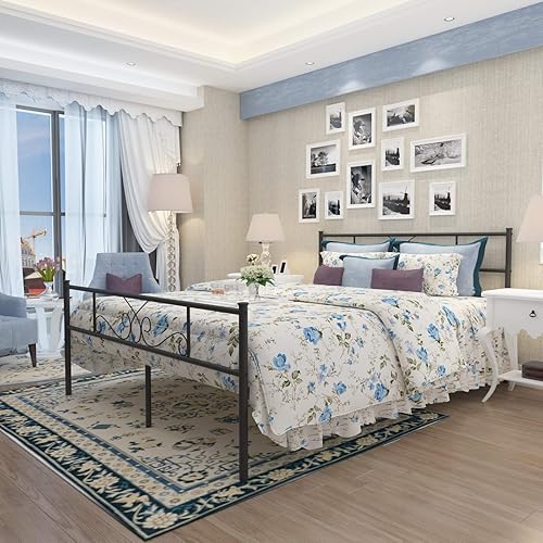 Miniatura 3 de Weehom Base de cama de tamaño matrimonial, base de colchón de plataforma metálica/reemplazo de somier con cabecero, color negro Negro