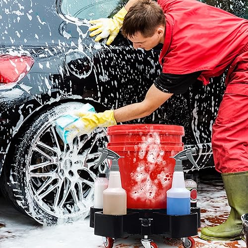 Miniatura 7 de Cubo Dolly con trampa de grano, rodillo de cubo de lavado de autos de 5 galones con 5 ruedas giratorias rodantes, cubo rodante resistente,