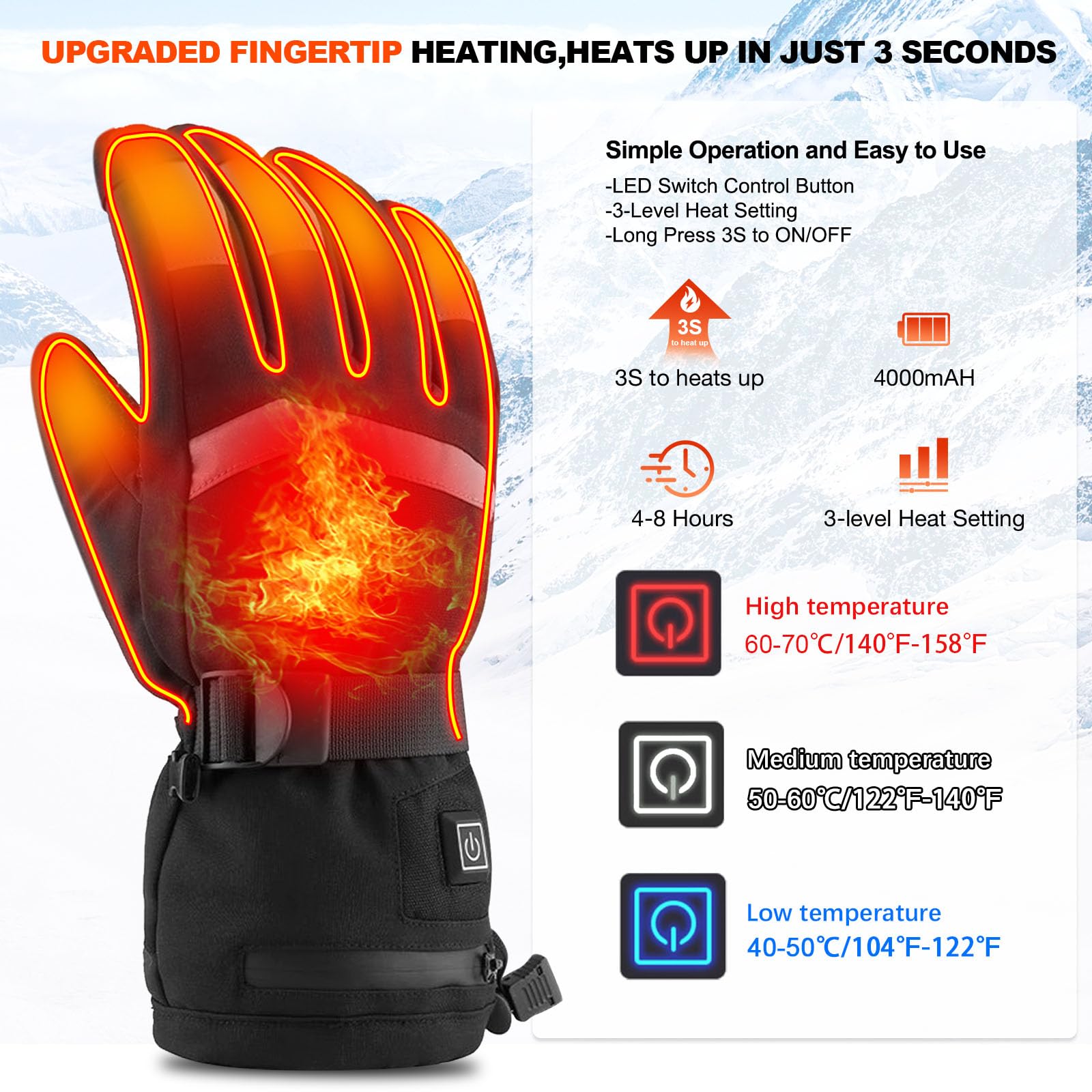 Guanti Riscaldanti Ricaricabili Con Power Bank - Grafene, 10000 MAh, 3 Livelli Calore, Per Donne E Bambini - Foto 9