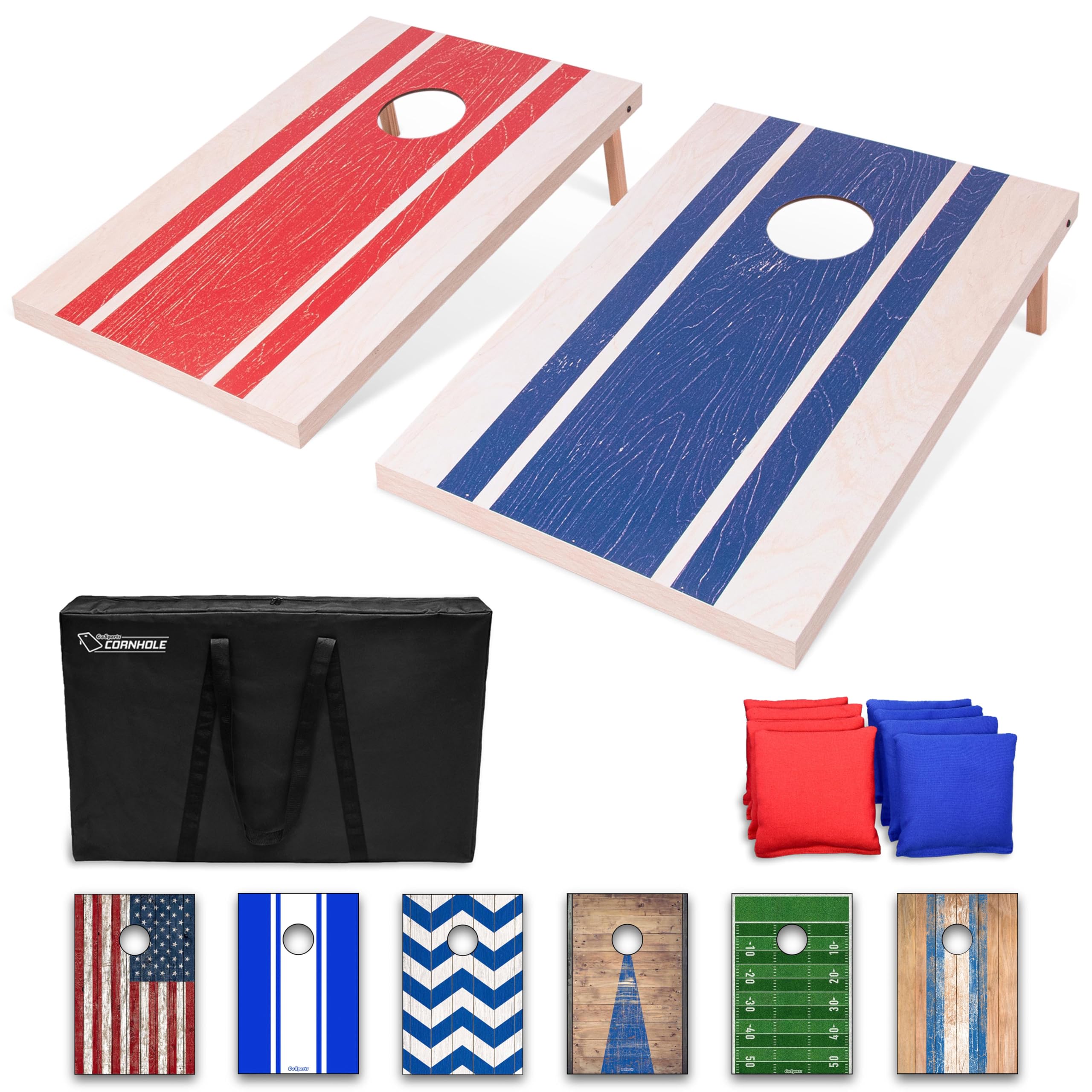 GoSports Classic Cornhole Set – Includes 8 Bean Bags, Travel Case and Game Rules (Choice of style)