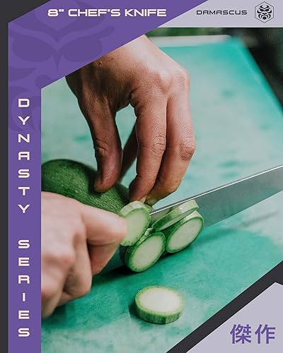 Miniatura 60 de KESSAKU Nakiri Cuchillo – 7 pulgadas – Serie Damascus Dynasty – Cuchillo asiático para verduras – Cuchillo de cocina afilado – Acero inoxidable