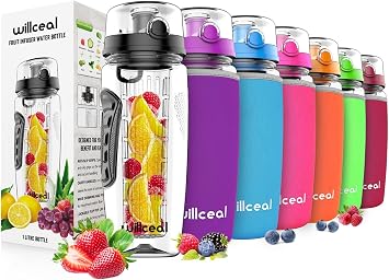 Fruit Infuser Water Bottle 32oz- Durable, Large - BPA Free Tritan, Flip Lid, Leak Proof Design - Sports, Camping