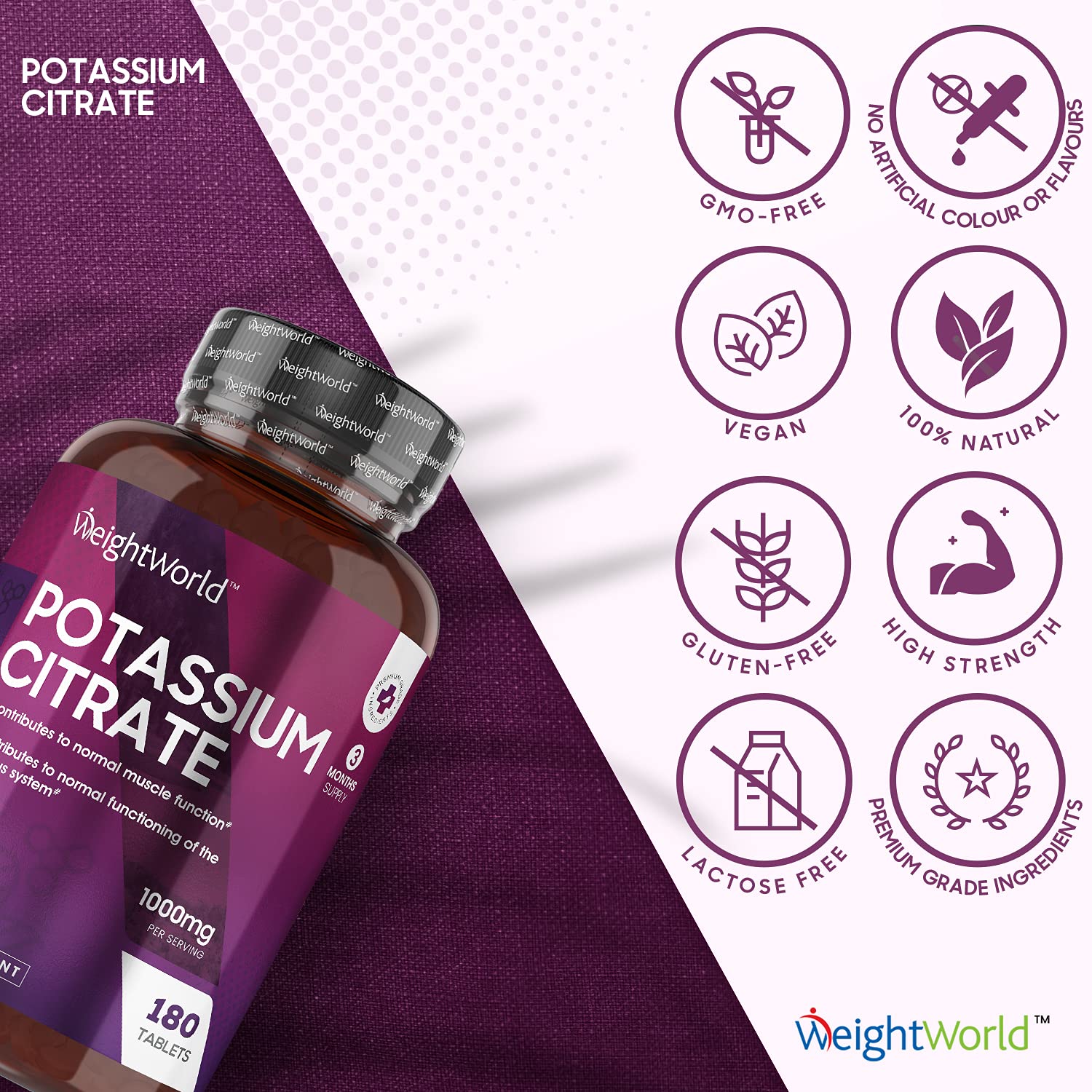 Potassium Citrate 1000mg 180 Vegan Tablets (3 Month Supply) Natural Potassium Electrolytes