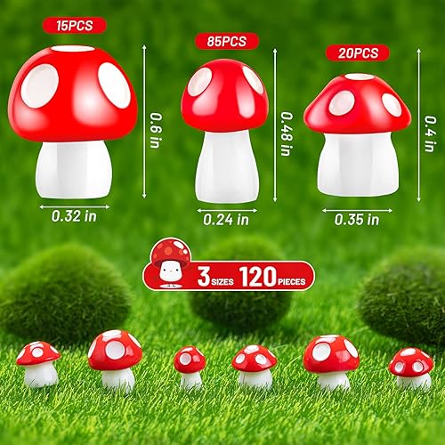 Miniatura 6 de MGZTTHW 120 piezas de mini figuras artesanales de hongos de resina para hadas, micro paisajes y jardines de bonsái adornos para pasteles de hongos y