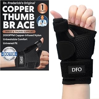 Dr. Frederick's Original Doctor-Developed Copper Thumb Brace – Wrist & Thumb Support for Arthritis, Tendonitis & De Quervain’s – Reversible Spica Splint for Pain Relief - 1 Brace - Adjust-to-Fit