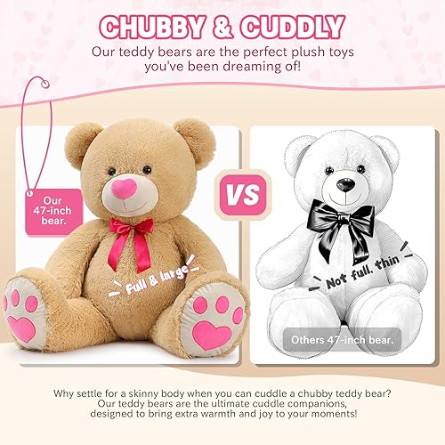 Miniatura 14 de Tezituor Oso de peluche gigante de 5 pies, oso de peluche rosa grande, regalo de San Valentín para mujeres, novia, novio, peluche suave