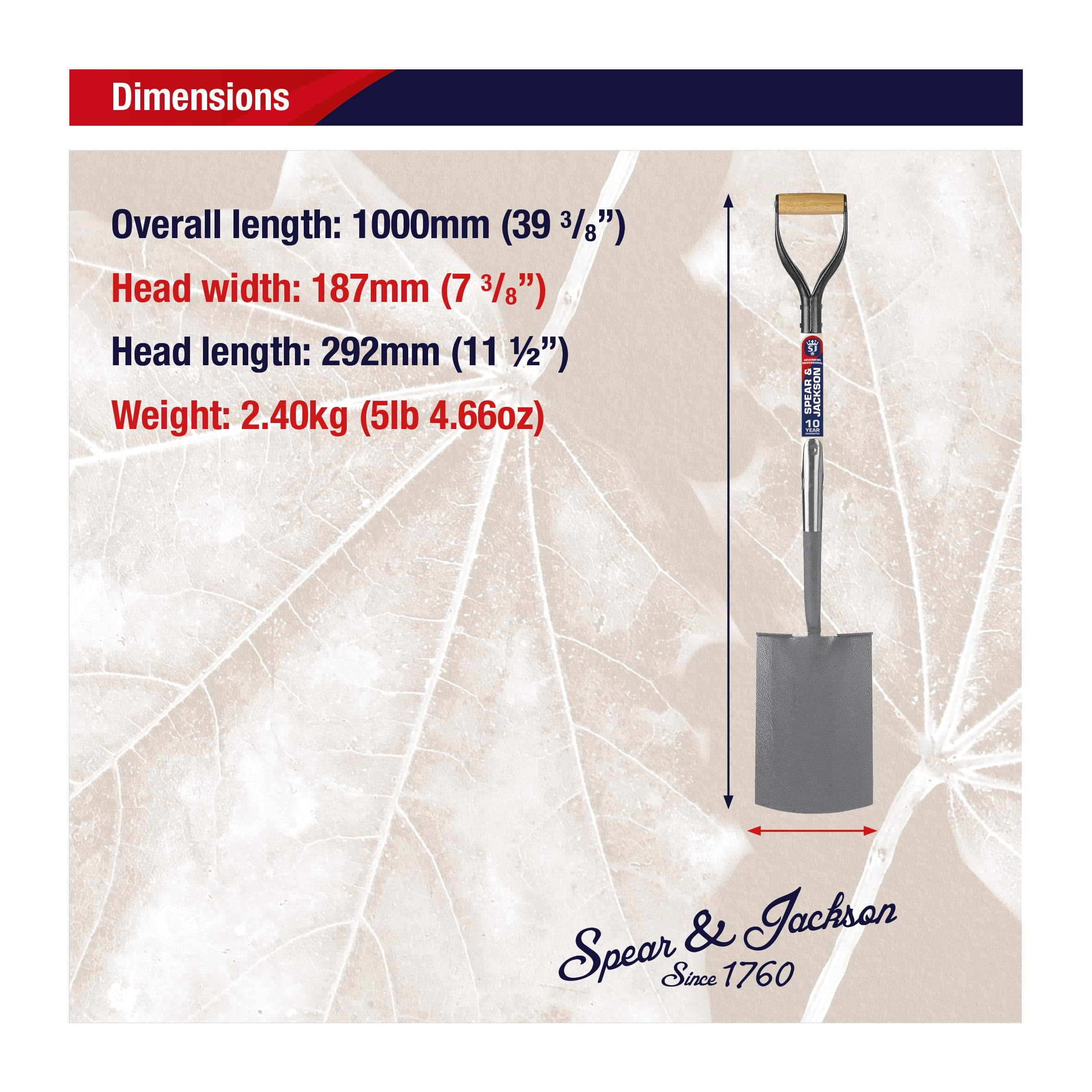 Spear & Jackson 1071AL Treaded Digging Spade, Multicolore, 98.5x19x10.5 cm