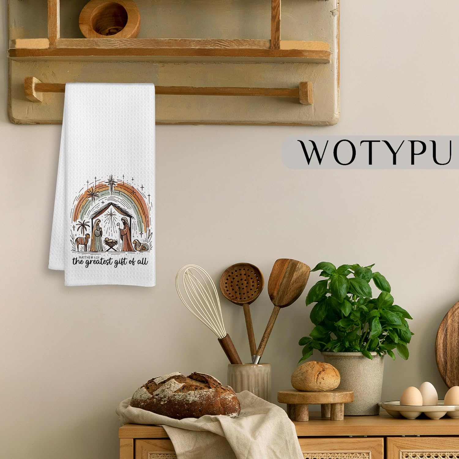 Christian Christmas Nativity Kitchen Towels, Birth of Jesus Christian Dish Tea Towels, The Greatest Gift of All Bible Verse Decorative Hand Towel for Bathroom, 16x24 Inch - Image 4