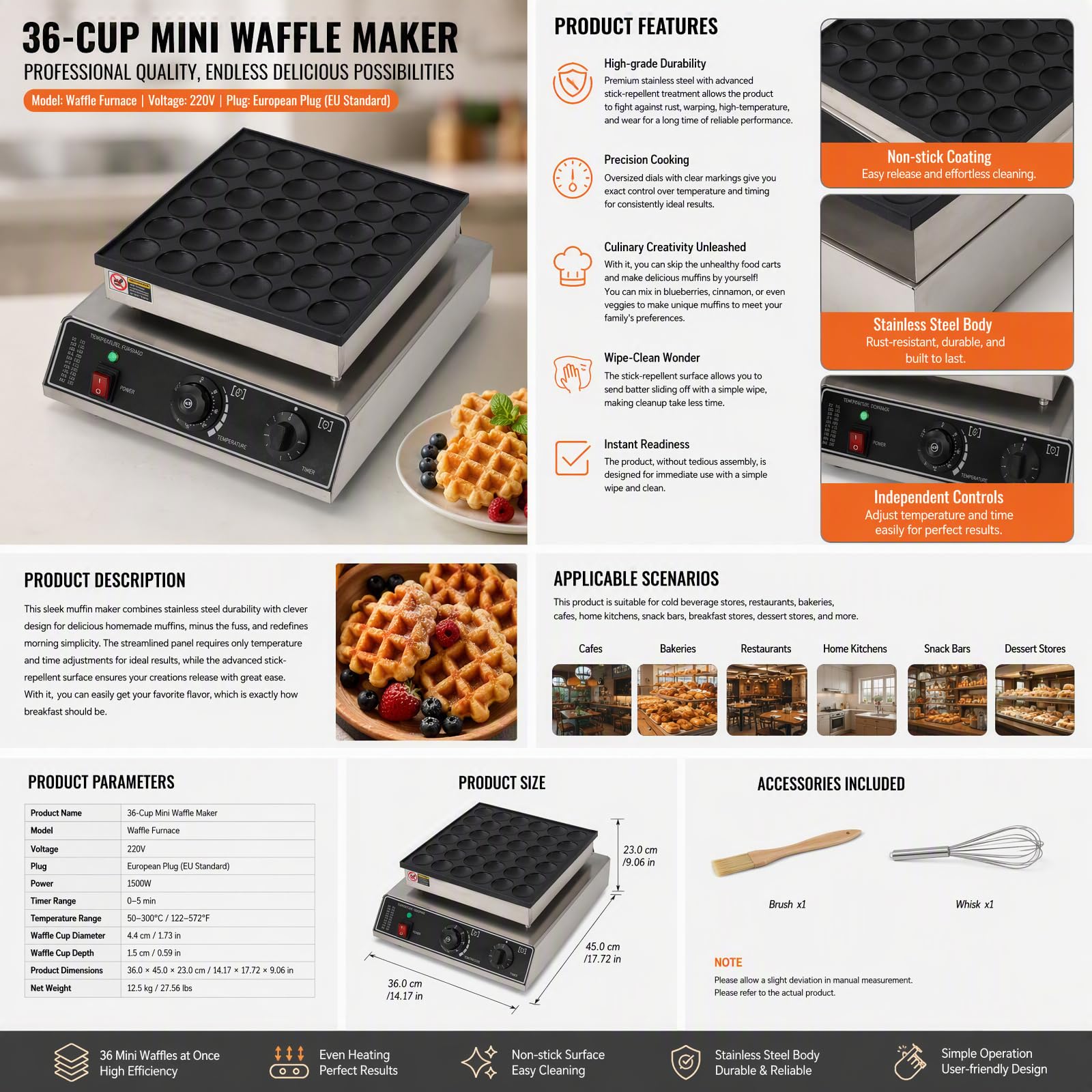 Pancake Baker - Máquina para panqueques (36 compartimentos, 4,4 cm