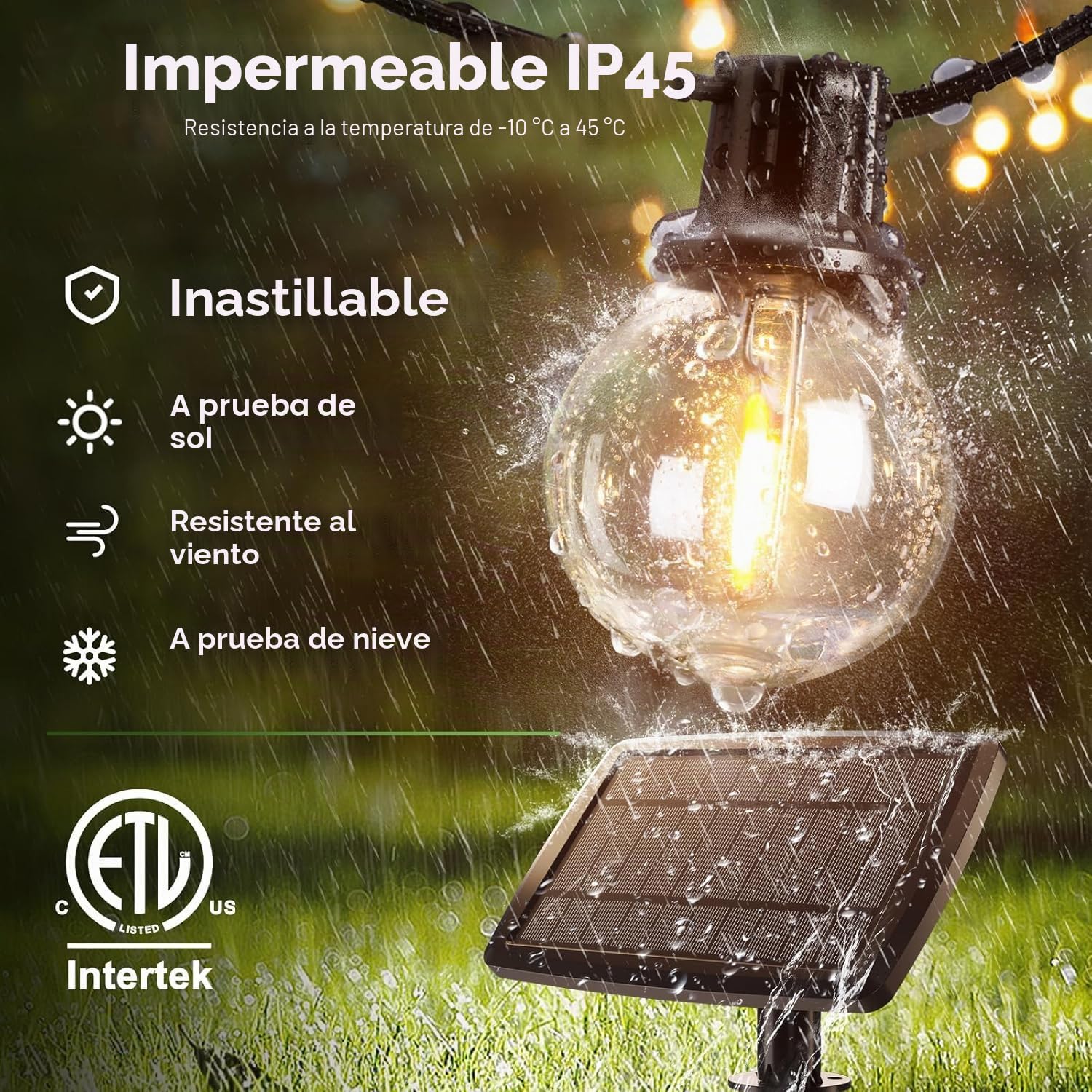 Svater Luces solares de jardín G40 de 30 m, impermeables, 4 modos, función de memoria de encendido/apagado automático, para interiores y exteriores, funciona con energía solar para patio, fiesta