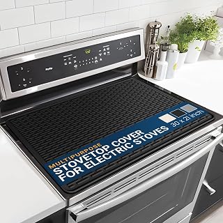 Stove Top Covers for Electric Stove by Linda's Essentials (30 x 21 Inch) - Silicone Mat for Glass Cooktop, Heat-Resistant Cover Protector, Electric Cooktop Mat with Anti-Slip Backing (Black)