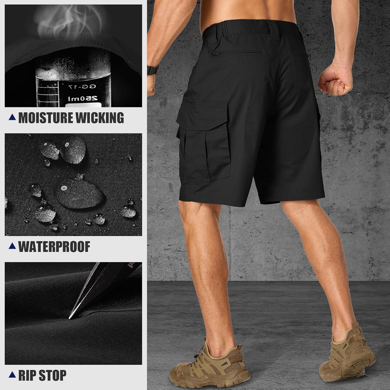 Mens Tactical Cargo Work Shorts Waterproof Rip Stop Stretch Outdoor Hiking Military Combat Shorts with Multi-Pocket (No Belt)