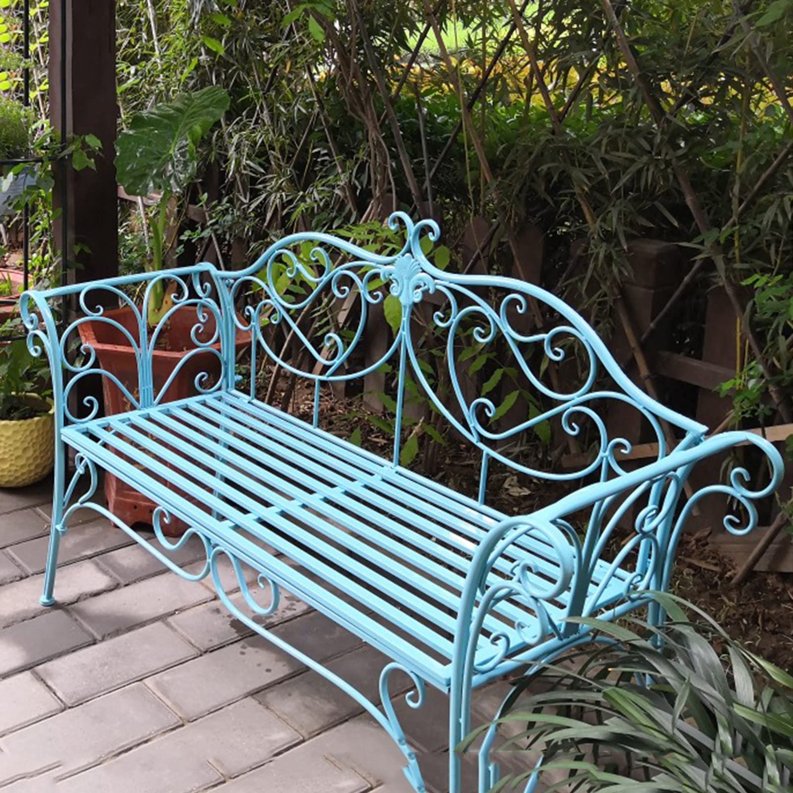 Banc de Jardin Bleu Clair en Métal 2 Personnes - Mobilier Extérieur Terrasse et Patio