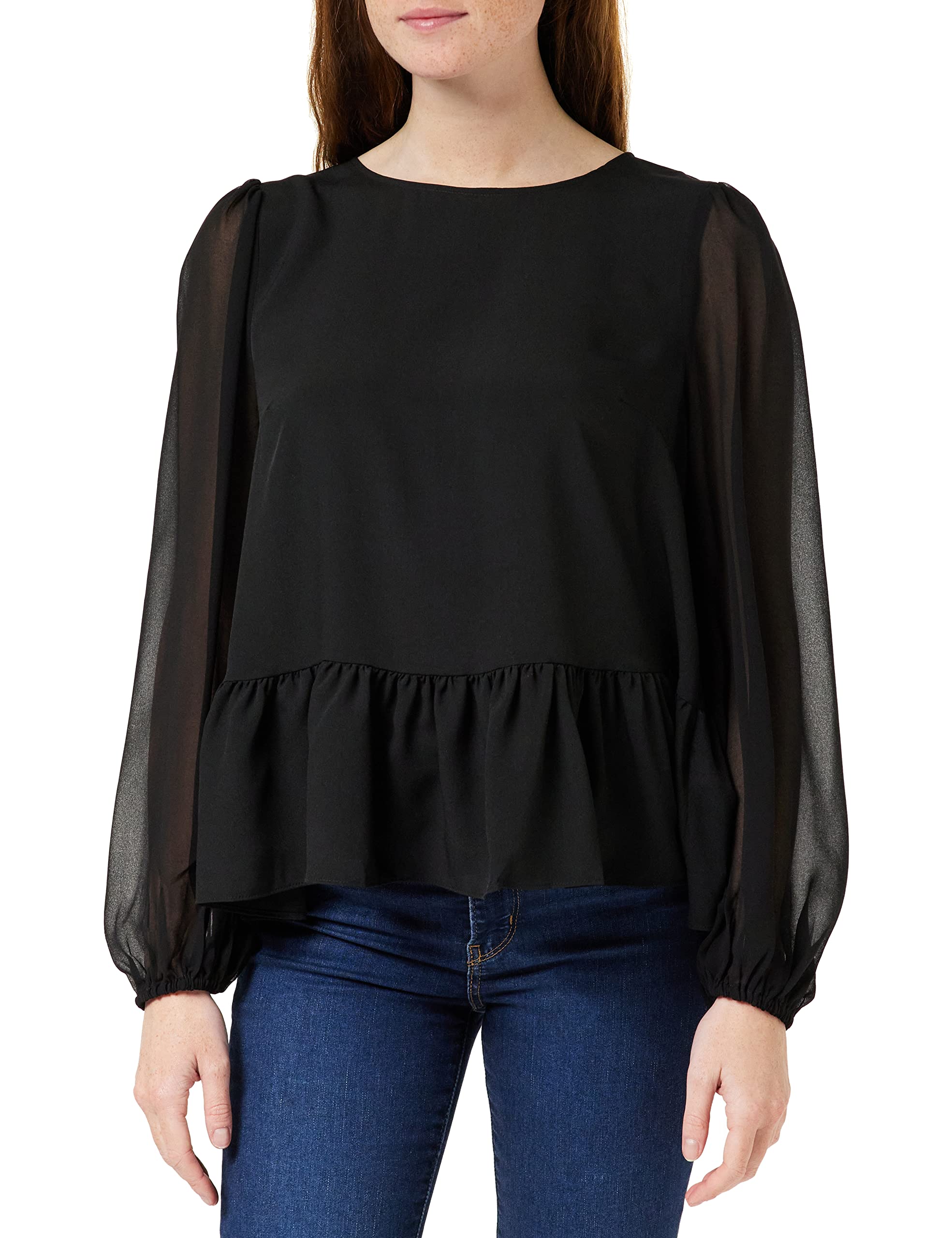 French Connection Women's Crepe Light Georgett Peplum Top Blouse, Black, S