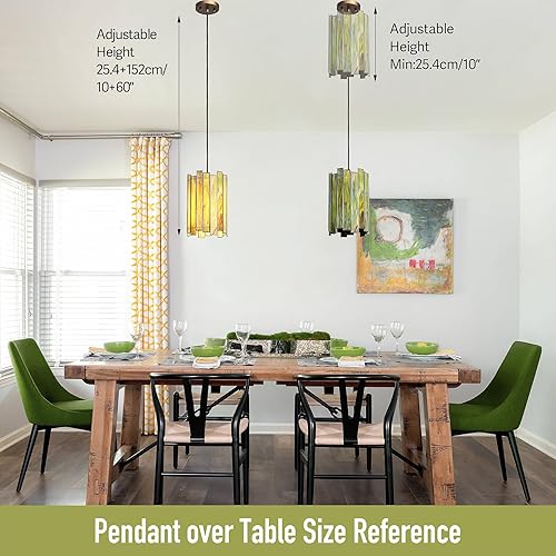 Miniatura 5 de Tiffany - Lámpara colgante cilíndrica de latón de 7 pulgadas con vitrales para vestíbulo, entrada, dormitorio, comedor, escalera (verde)