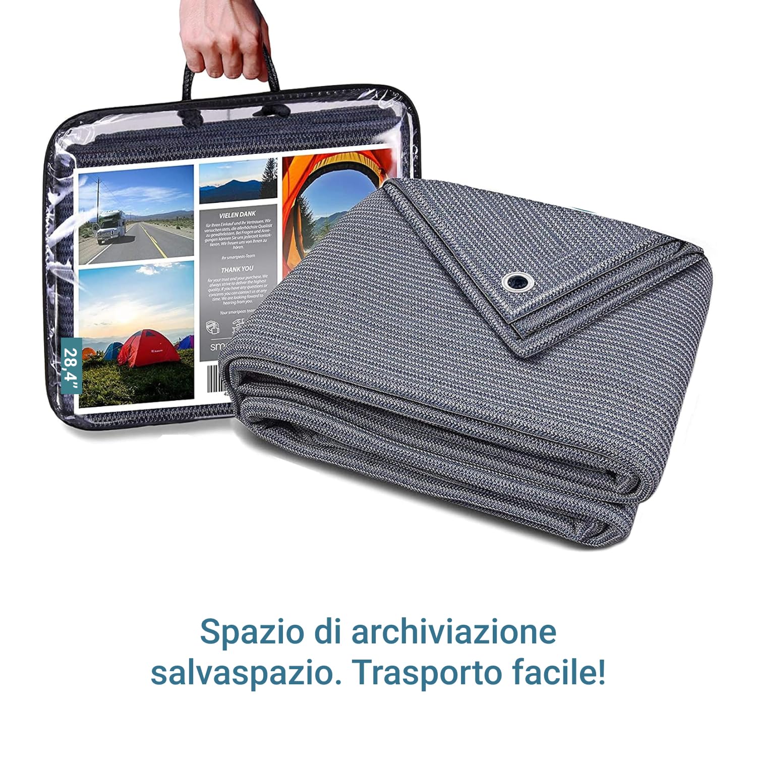 Tappeto Da Campeggio 250X400Cm - Blu/Grigio - Altamente Robusto E Lavabile (Hdpe) + Inclusi: 8 Picchetti