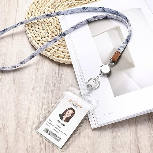 Miniatura 5 de MNGARISTA - Cordón de collar para profesor, cordón de identificación retráctil para mujer, mármol blanco