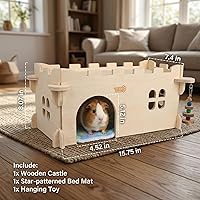 Vista 5 de Casa Castle Chinchilla, Refugio para Animales Pequeños para Chinchilla, Conejillo de Indias, Erizo o Rata, Cabaña de Madera Ventilada para Conejillo