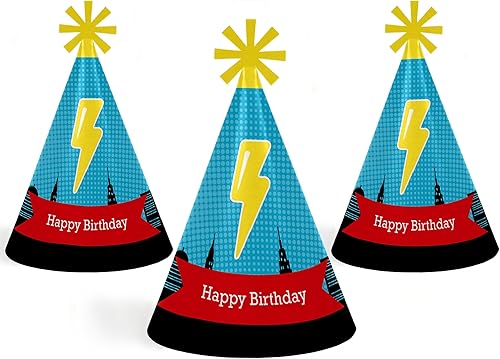 Miniatura 6 de Big Dot of Happiness Bam Superhero - Sombreros de fiesta de cumpleaños para niños y adultos - Juego de 8 (tamaño estándar)