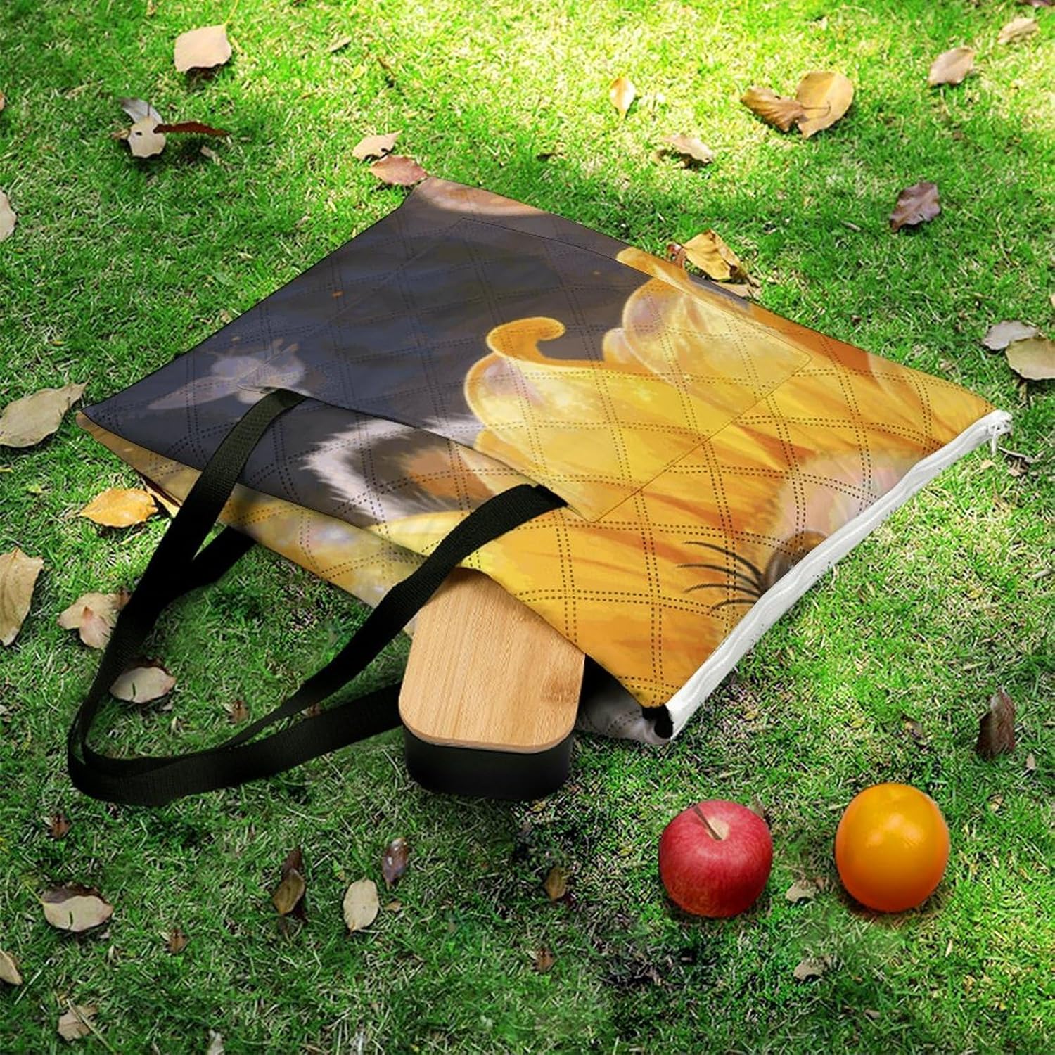 Sunflower Cow Picnic Blanket with Zipper Water Resistant Sand Free Picnic Mat Washable Foldable Easy Carry Beach Blanket for Lawn Beach Hiking Camping