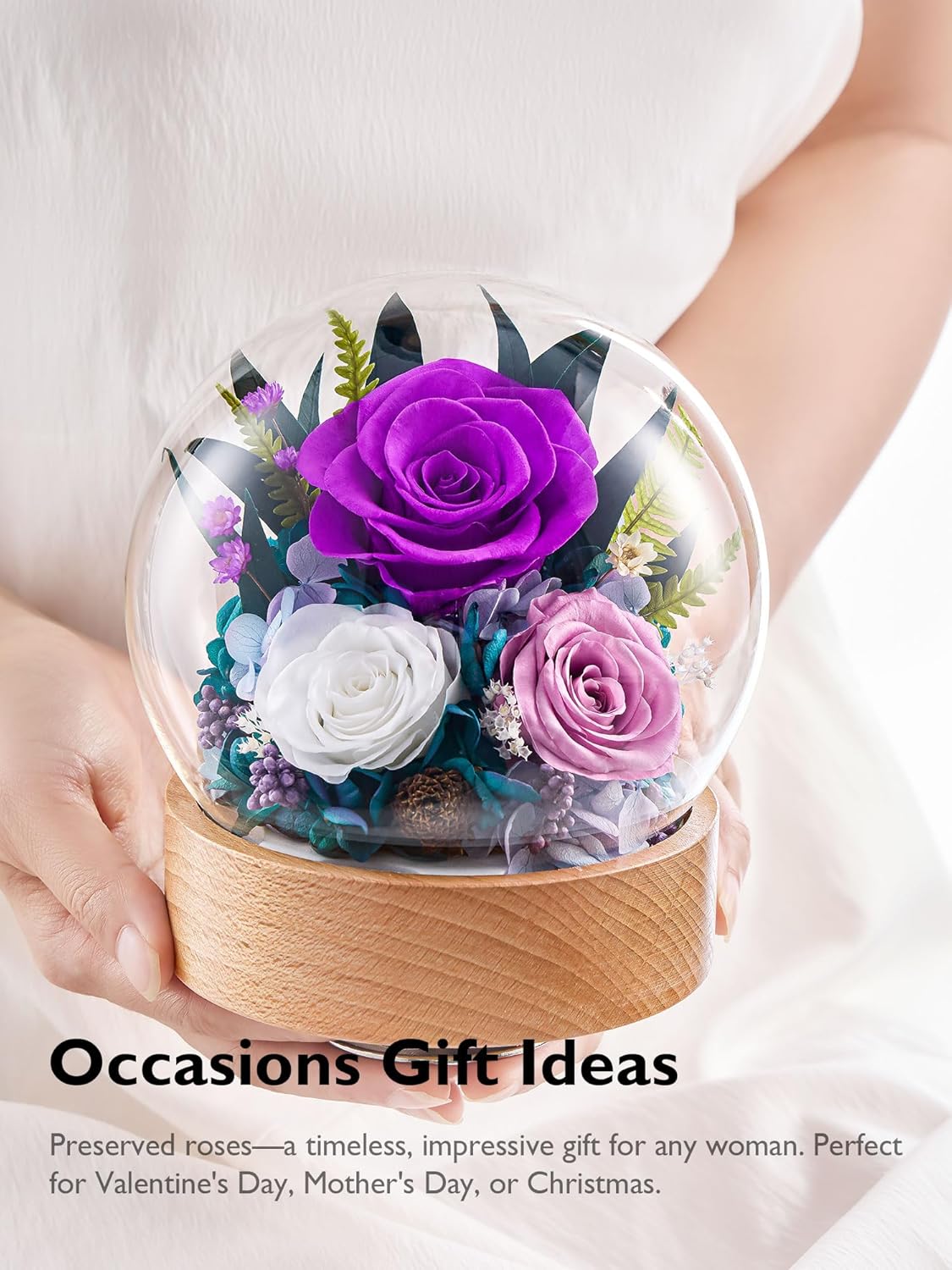 Eterfield Flowers for Delivery Prime, Valentine’s Day Preserved Roses Gifts for Women - Forever Flower in Glass Dome Birthday Gifts for Mom Wife Grandma Her (Purple, Sphere) - Image 5