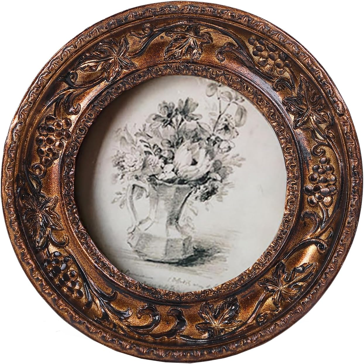 SIKOO Small Vintage 3×3 Round Picture Frame Antique Ornate Mini Photo Frame Vintage Wall Decor, Bronze Gold