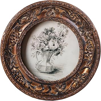 SIKOO Small Vintage 3 3 Round Picture Frame Antique Ornate Mini Photo Frame Vintage Wall Decor, Bronze Gold