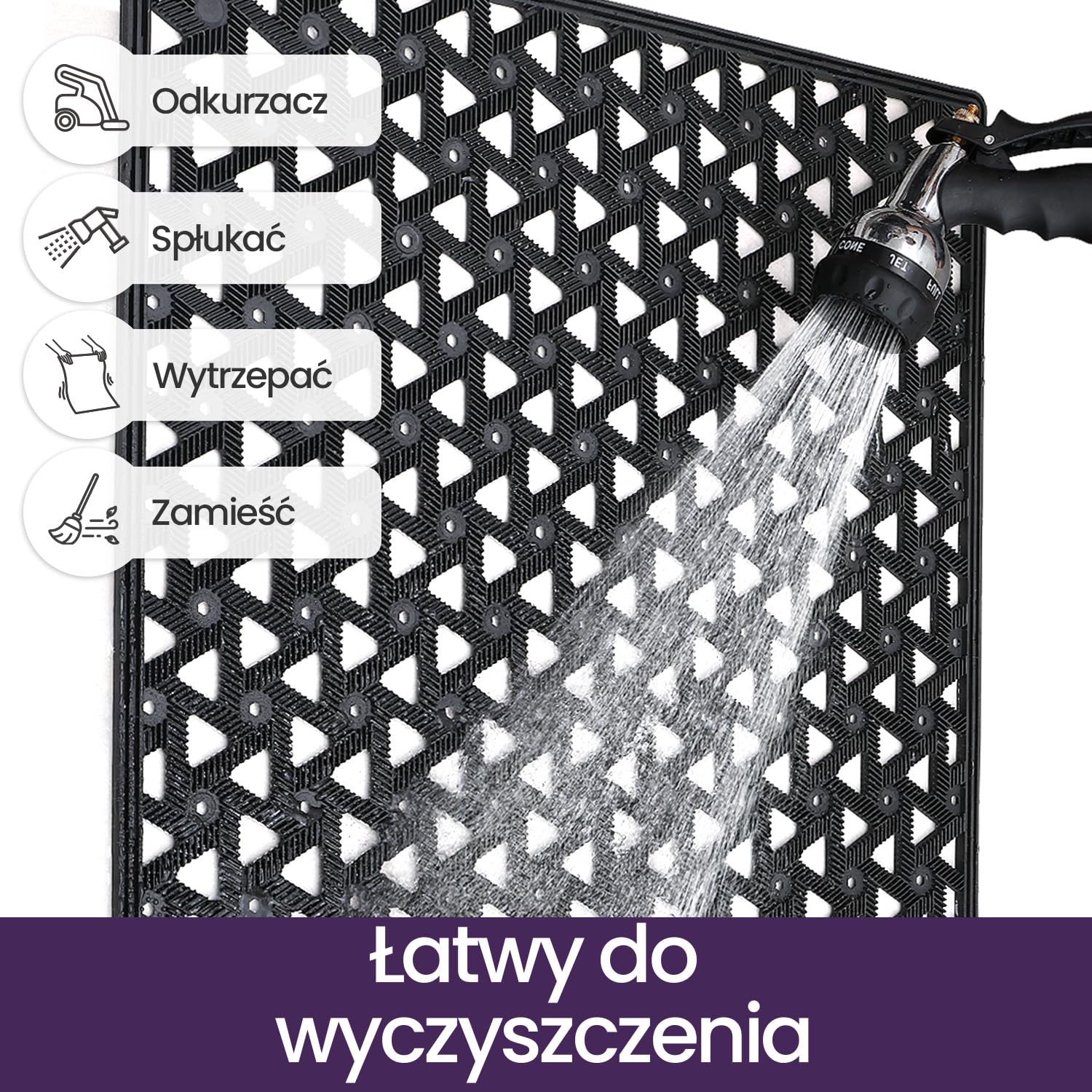 DEXI wycieraczka zewnętrzna 48.5 x 75 cm, antypoślizgowa wycieraczka wodoodporna z otworami drenażowymi, wycieraczki o niskim profilu do wejścia, tarasu, ogrodu, czarna