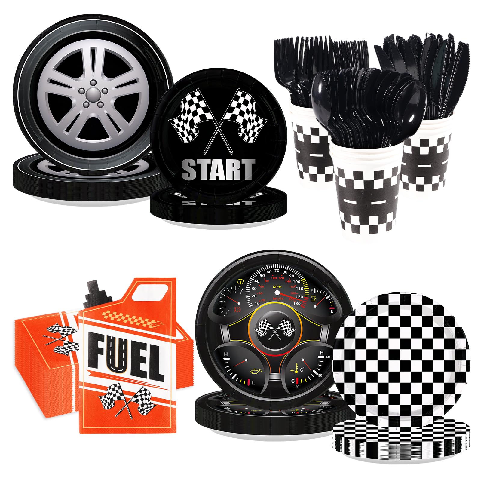 Photo 1 of 350Pcs Race Car Party Plates & Cups Set for 50 Guests
