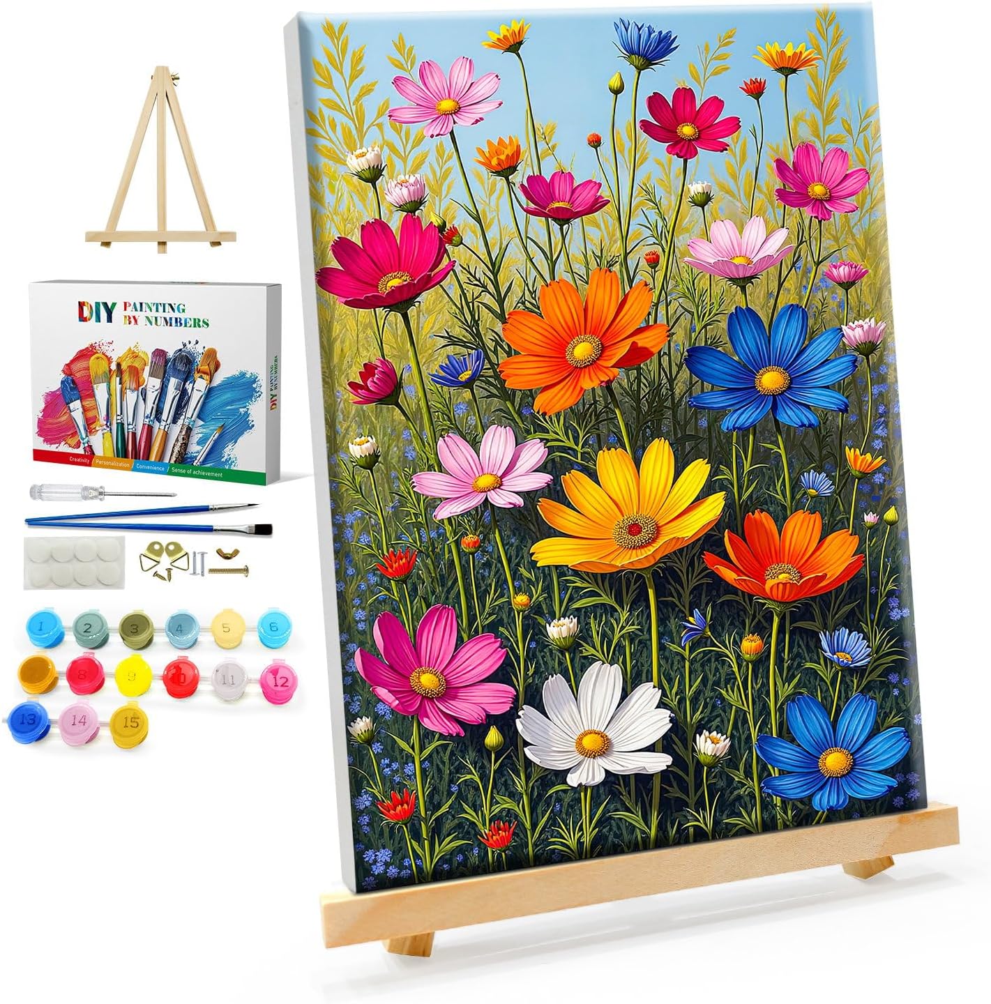 YOYA Framed Paint by Numbers Kit for Adults - Flowers Adult Paint by Number Kits on Canvas with Easel, DIY Flower Paint by Number Framed Canvas for Home Wall Decor 8x12 Inch