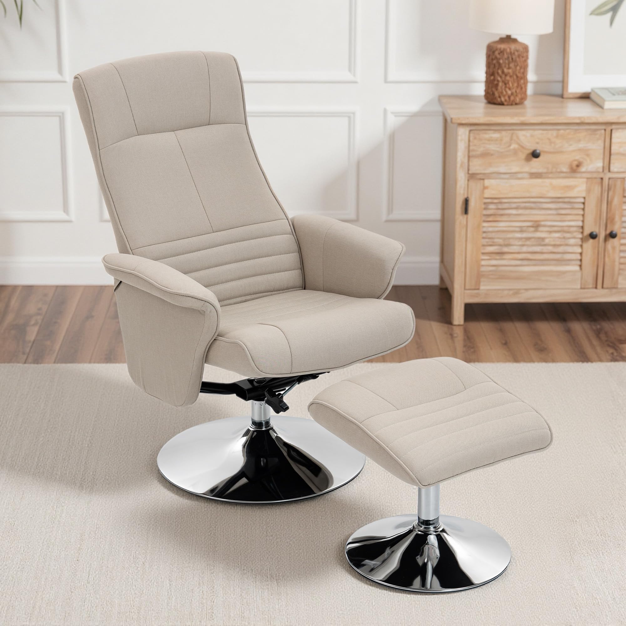 HOMCOM Sillón Relax Inclinable 135° Giratorio 360° con Reposapiés Beige