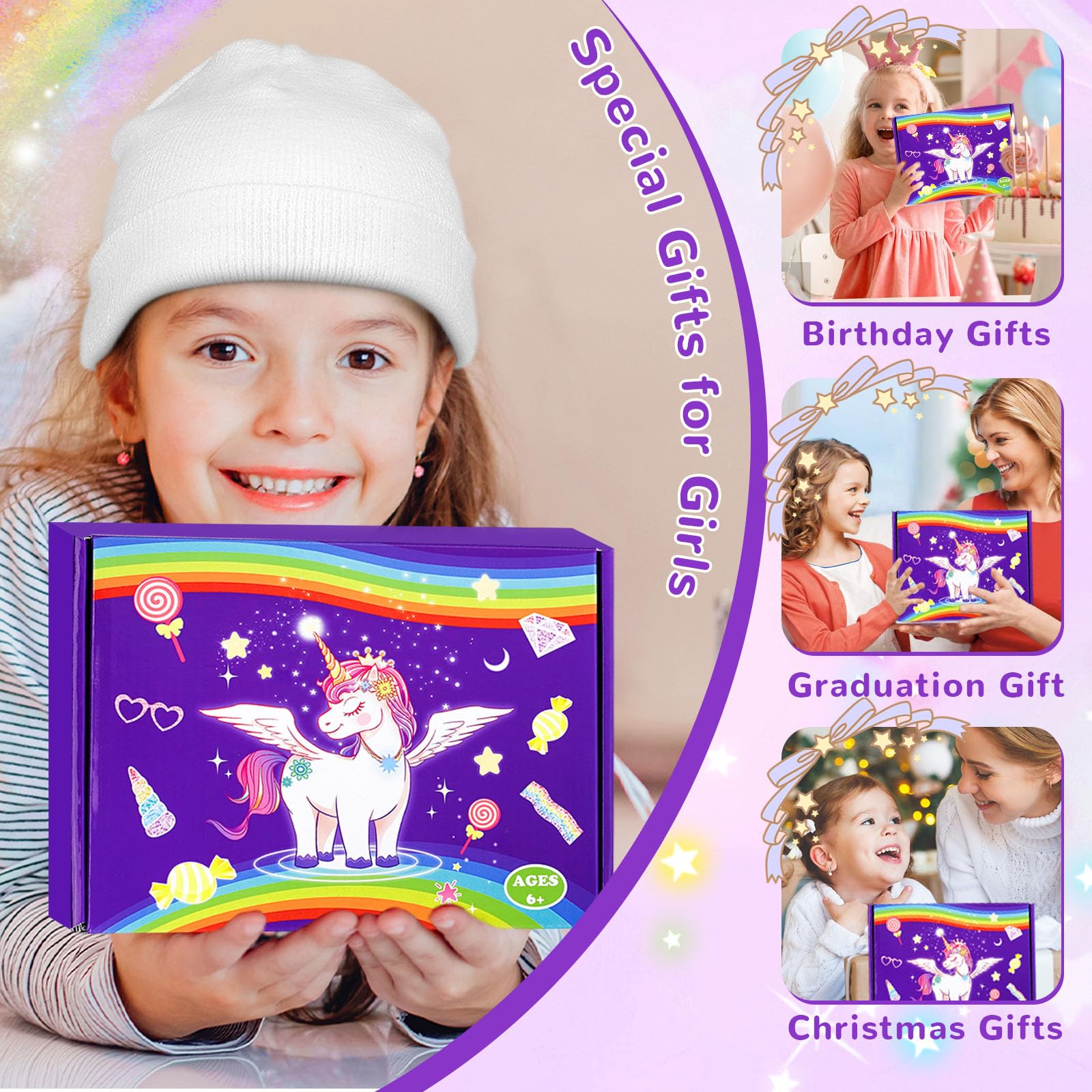 Licorne Ensemble de Papeterie, Cadeau Fille 6 7 8 9 10 11 12 Ans, Journal Intime Fille, Kit Carnet Scrapbooking Enfant, Jeux Creatif, Kit D'écriture, Cadeaux D'anniversaire Noël, 124 Pièces