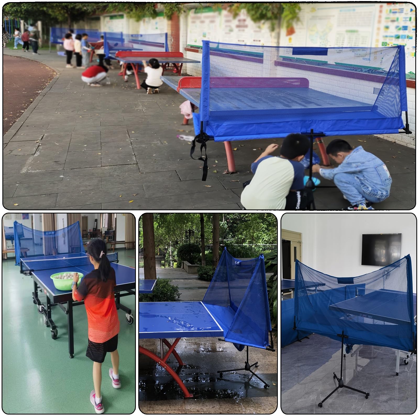 Faltbares Tischtennis-Fangnetz, kommerziell tragbares Fangnetz, geeignet für Mehrballtraining/Roboteraufschlagübungen, Tischtennishallen/Parks/Schulen (Farbe: Blau, Größe: 200x65)