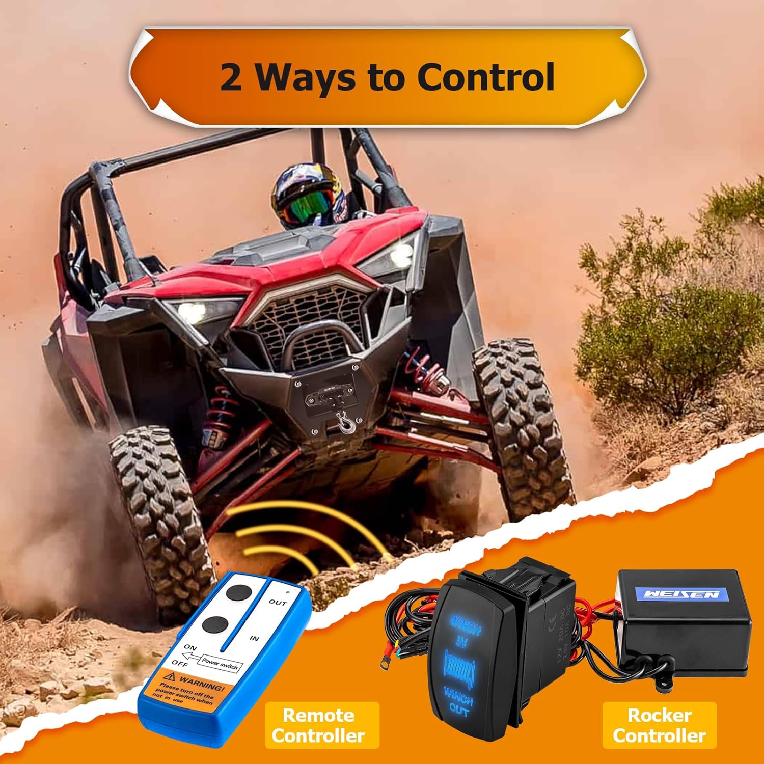 WeiSen 4500lb 12V Electric Winch Kit w/Winch Mount and Rocker Switch Compatible with Polaris RZR PRO XP 4 2020-2024, with Synthetic Line Hawse Fairlead and Hook Stopper