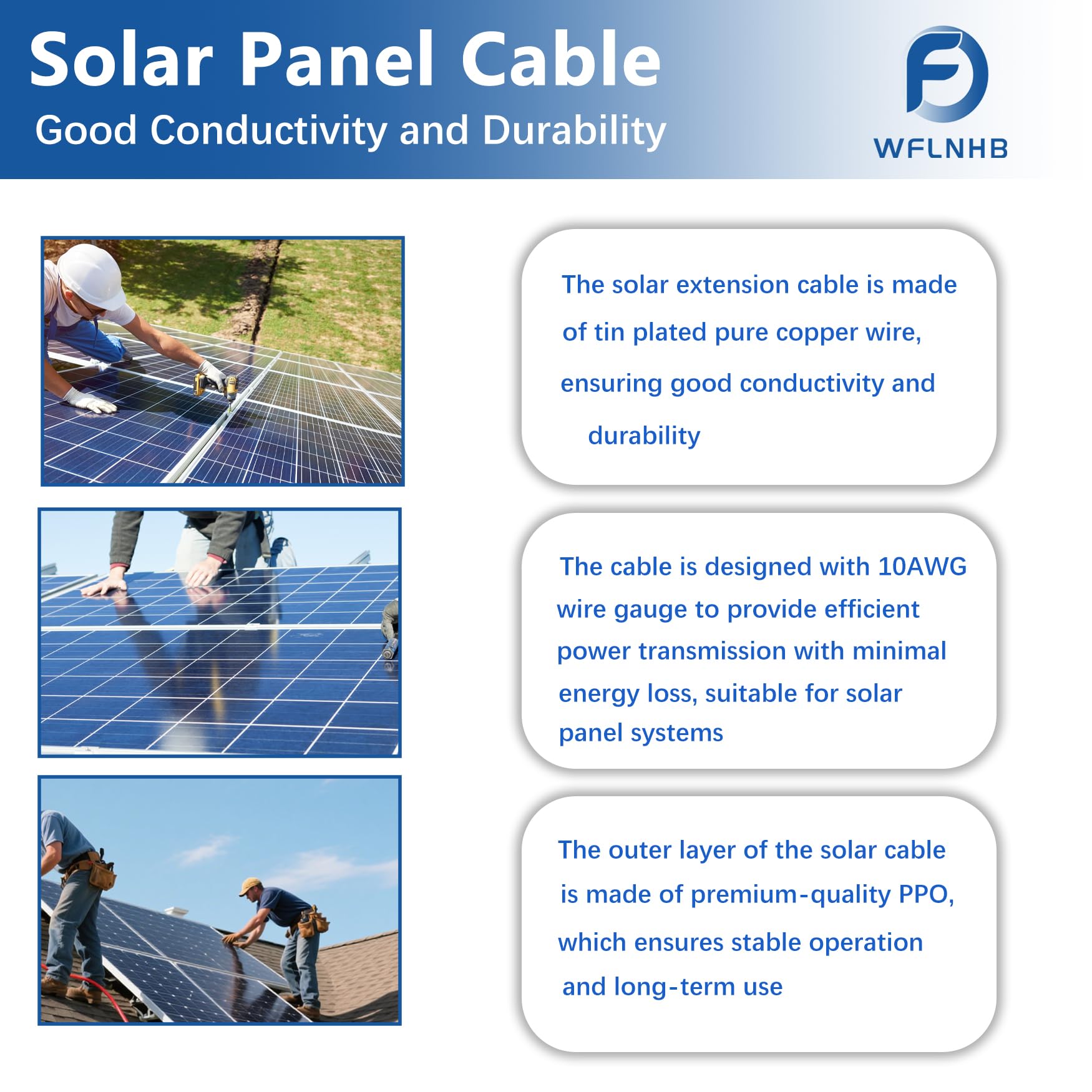 WFLNHB Cable de extensión de panel solar de calibre 10 de 15 pies, 10 AWG negro + rojo con conector hembra y macho conector solar