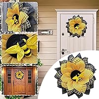 Vista 3 de Ujicde Corona de abeja de verano para puerta delantera, girasol artificial para colgar en la pared, coronas decorativas de abeja para puerta