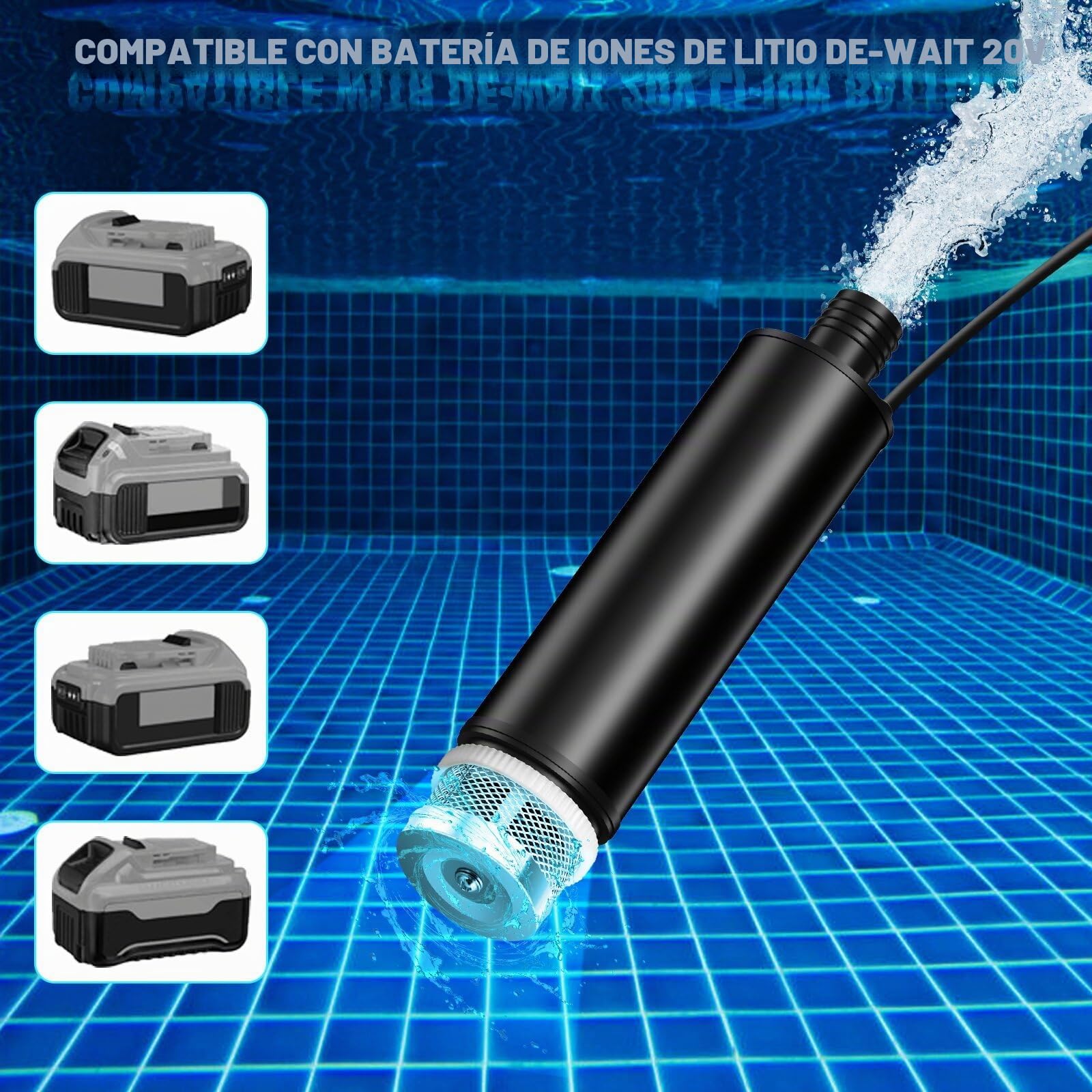 Bomba de agua sumergible inalámbrica para batería Dewalt de 20 V/60 V, bomba de agua de transferencia portátil de 635 GPH para camping, tina, jardín, caravana, estanque, drenaje, lugares de trabajo