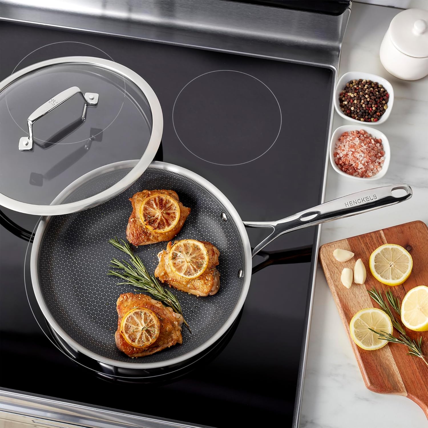 Henckels Paradigm Ceramic 10-inch Stainless Steel Dual Performance Fry Pan + Lid