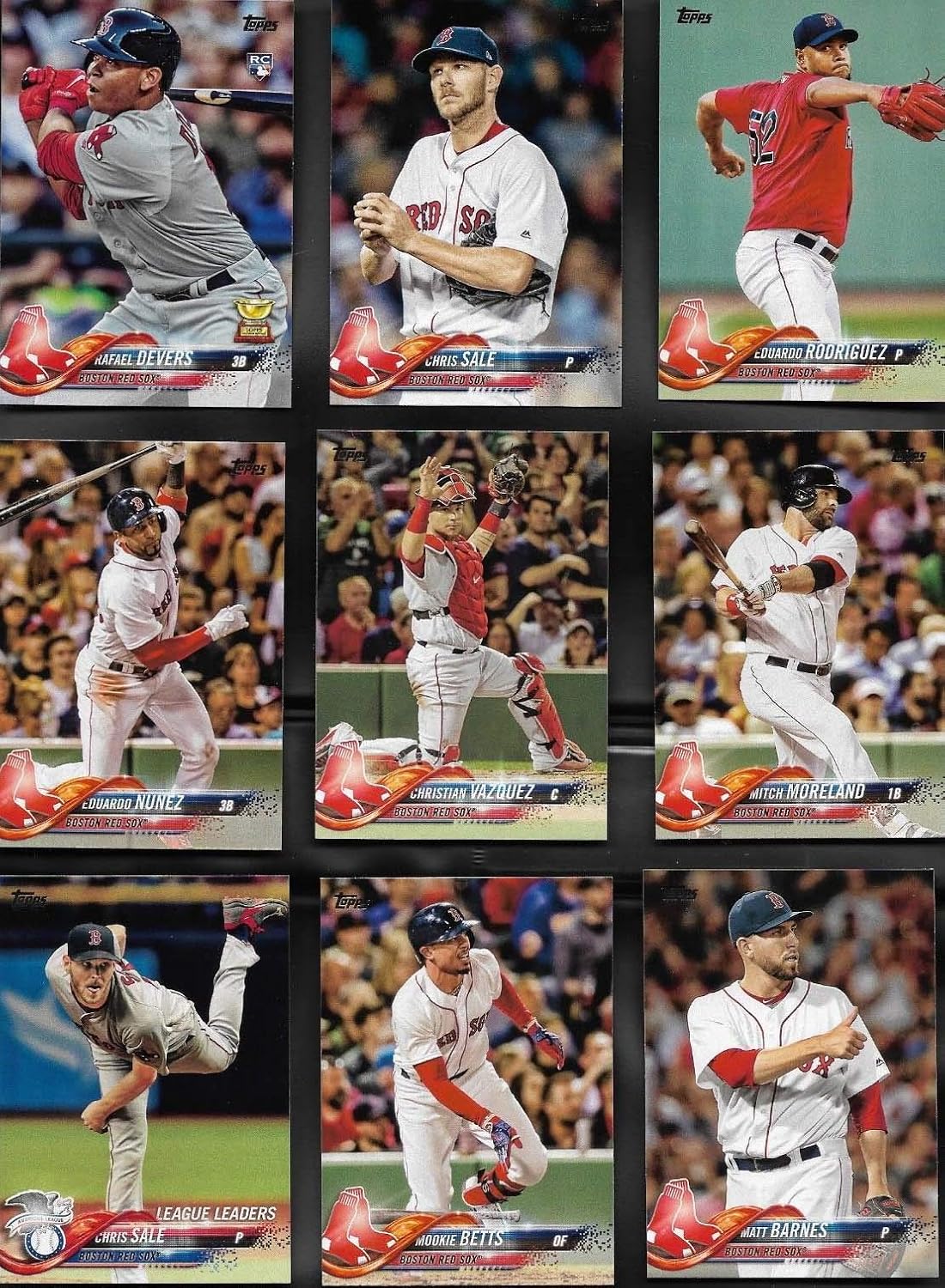 Boston Red Sox 2018 Topps Complete Mint Hand Collated 21 Card Team Set with Dustin Pedroia, Andrew Benintendi, Mookie Betts and Rafael Devers Rookie Plus World Series Champions