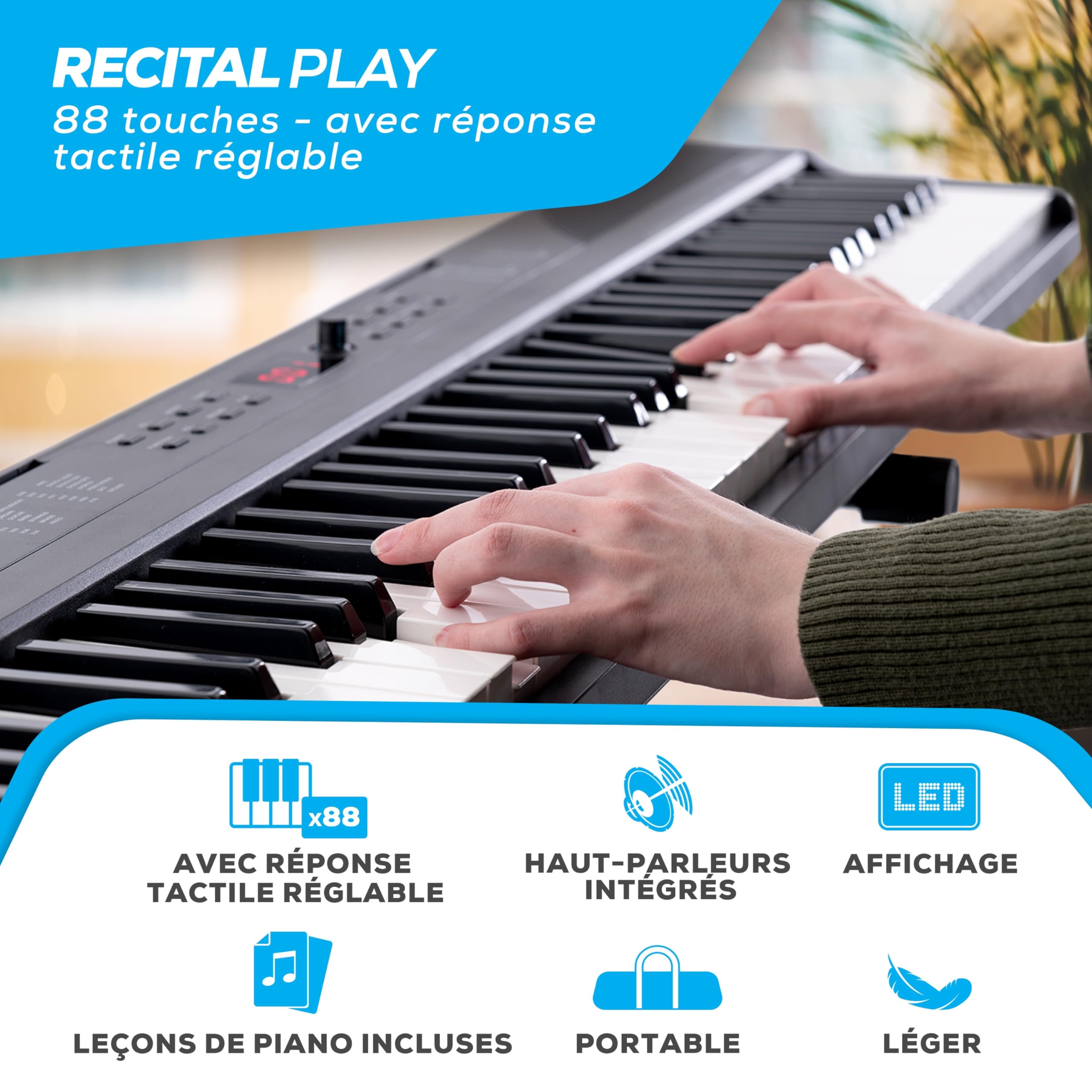 Alesis Piano Numérique 88 Touches avec 480 Sons, Haut-Parleurs, MIDI USB, Sac de Transport, Support, Casque, Pédale et Leçons pour Débutants