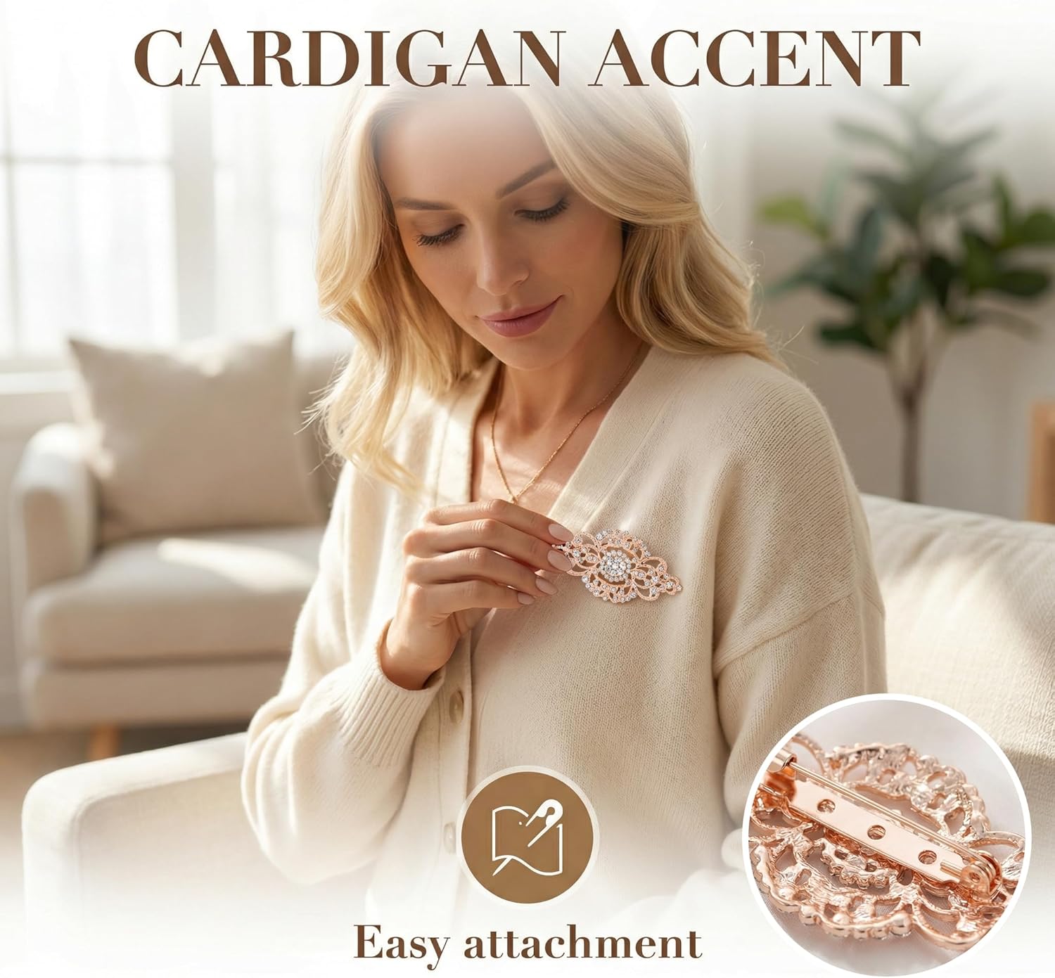 Gold Brooch for Dress Vintage Art Deco Crystal and Rhinestone Pin Diamond-Style Brooches for Women’s Wedding Dresses Fashion Pins for Bustle Large Decorative Brooches - Image 2