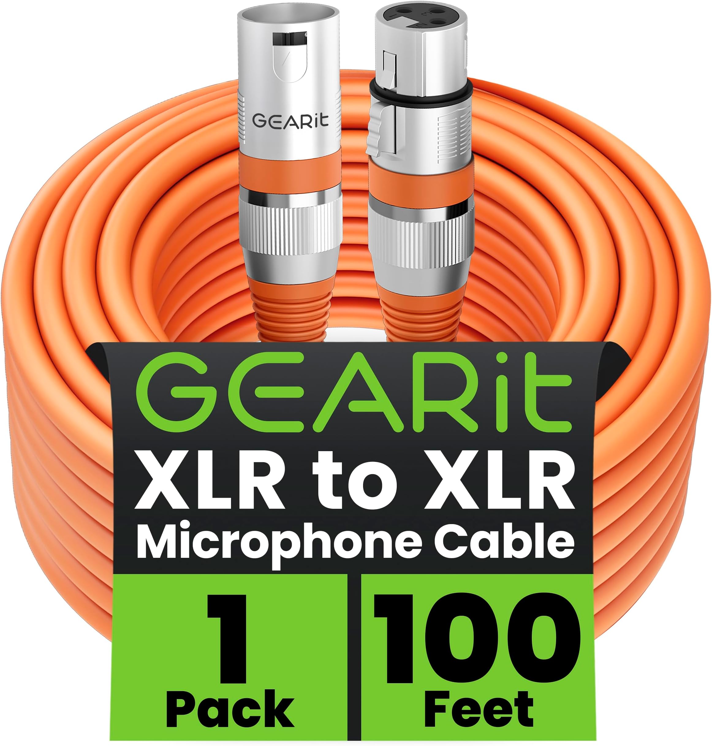 GearIT XLR Male to Female Mic Cable - 100 Feet, 1 Pack - Balanced Shielded XLR Cable for Mic Mixer, Recording Studio, Podcast - Orange