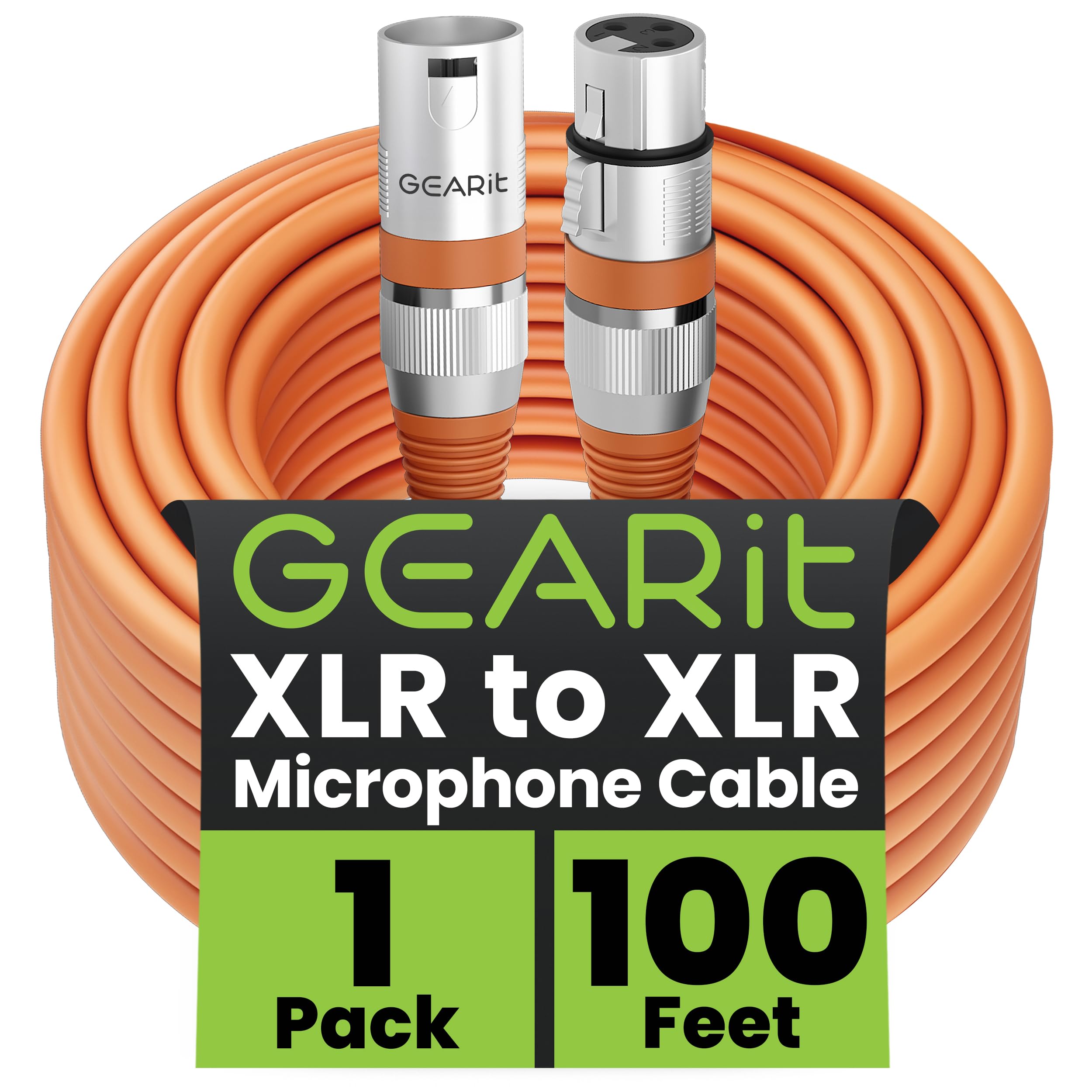 GearIT XLR Male to Female Mic Cable - 100 Feet, 1 Pack - Balanced Shielded XLR Cable for Mic Mixer, Recording Studio, Podcast - Orange