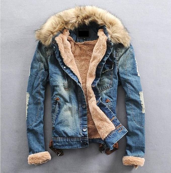 Amazon デニムジャケット 取り外しファー付き メンズ 裏ボア ヴィンテージ メンズ デニムジャケット 裏ボア Gジャン ジージャン ジーンジャケット ストーンウォッシュ 毛皮襟付き 厚手 ライダースジャケット ブルゾン 大きめサイズ Flfl Xl コート ジャケット 通販