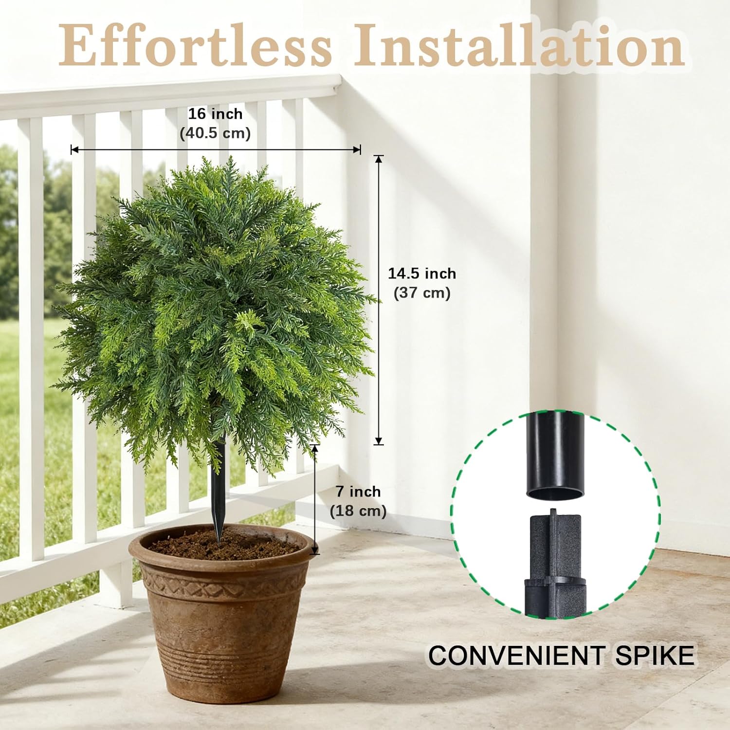 2 Set Artificial Norfolk Topiary Trees with Spike, UV Resistant Faux Shrubs Bushes Fake Greenery Plants for Front Door Indoor Outdoor Home Decor