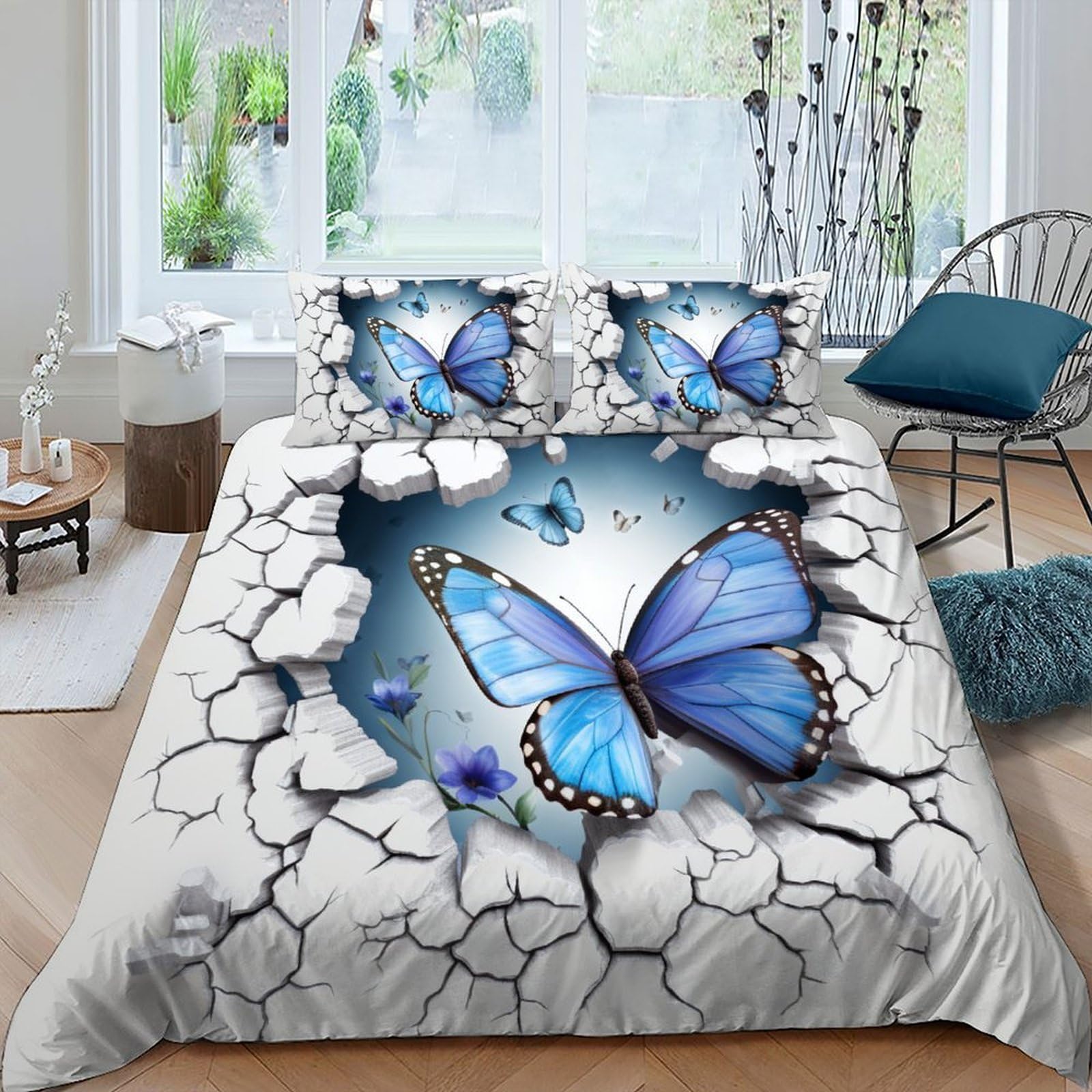 Housse de couette papillon bleu 220x240cm pour transformer votre chambre adulte