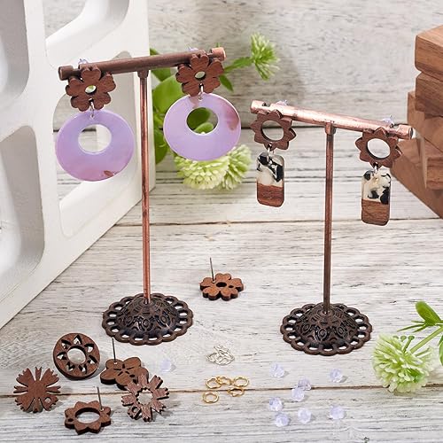 Miniatura 5 de PH PandaHall 32 piezas de aretes de madera para hacer joyas con 50 piezas de aretes y 100 anillos de salto, 1 caja